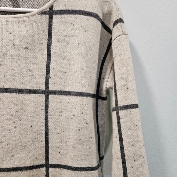 Eileen Fisher Wool Organic Cotton 3/4 Sleeves Peppered Windowpane Sweater PP - Picture 4 of 13